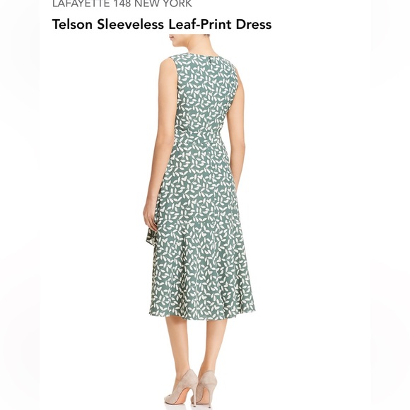 Lafayette 148 New York Telson Green Leaf Print Belted Midi Dress - Picture 2 of 6